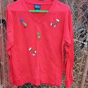 Red V-Neck Holiday Sweater